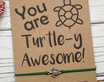 Turtle Bracelet Summer Gift Tie Gift Wish Bracelet Gift Relationship Friendship Gift Cute Friend Gift You're Awesome Card