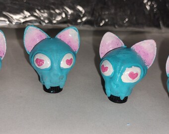 4-QT Cat Skulls Tire Valve Caps Baby Blue Light Pink Ears