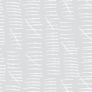 Puede incluir: Un patrón sin costuras con un fondo gris claro, que presenta un diseño repetitivo de líneas horizontales blancas y texturizadas. Líneas diagonales blancas intersectan las líneas horizontales, creando un diseño abstracto moderno. Adecuado para diversas aplicaciones.