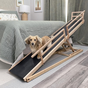 Dog Bed Ramp: Adjustable Hardwood Ramp with Safety Rails
