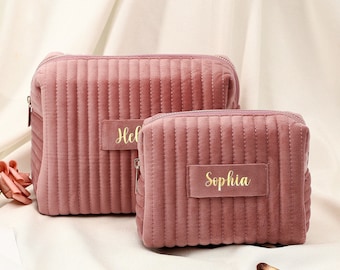 Trousse de maquillage personnalisée,Trousse de maquillage personnalisée femme,Trousse à maquillage en velours,Trousse de toilette de voyage,Cadeaux de demoiselle d'honneur,Cadeau d'anniversaire,Cadeau pour elle