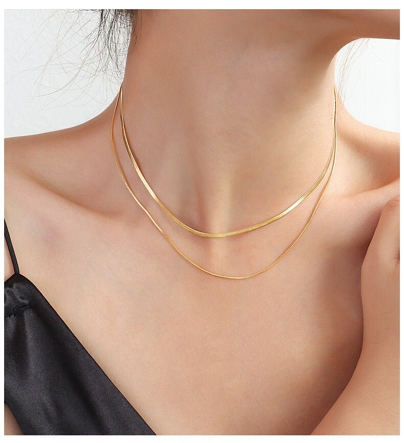 18k Gold Filled Thin Herringbone Layered NecklaceHerringbone | Etsy
