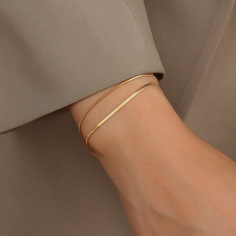 18K Gold Bracelet, Herringbone Bracelet,Herringbone Chain Bracelet,Layered Bracelet, Herringbone layer Bracelet, Snake Chain Bracelet