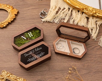 Individuelle Ringhülle aus Holz für die Trauung, Holzring mit Acryldeckel, Ringkästchen aus Samt für den Ringträger, Ringkästchen für die Trauung, Jubiläumsgeschenk