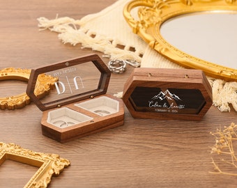 Benutzerdefinierte Acryl-Deckel Holz Ringbox, Sechseck-Ringträger, Holz Doppelring Fall, Vorschlag Ringhalter, Verlobungsring Box, personalisierte Holzkiste