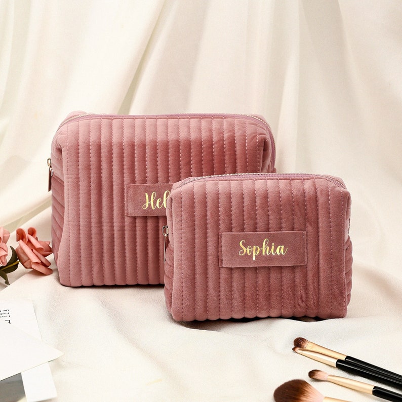 Custom Makeup Bag,Personalized Velvet Cosmetic Bag,Travel Toiletry Bag,Personalised Bridesmaid Gifts,Wedding Favors,Mother's Day Gift zdjęcie 7