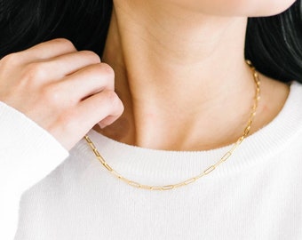 Layered Necklace,paperclip necklace,paperclip chain,everyday necklace,dainty necklace,simple gold necklace,waterproof necklace,cable chain