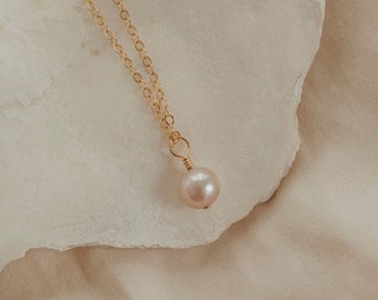 bridesmaid proposal, tie the knot, floating pearl, single pearl, everyday necklace, real pearl necklace, tiny gold necklace