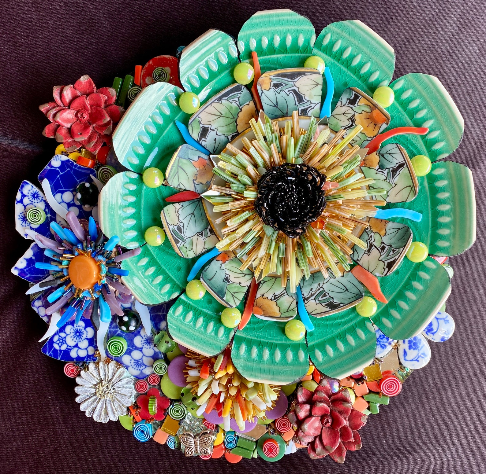Flowers Upon Flowers, Glass Mosaic, Wall Art, Handmade Art, 3d Mosaic