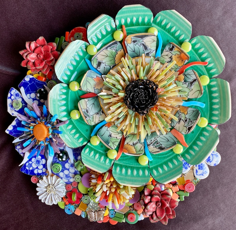Flowers Upon Flowers, glass mosaic, wall art, handmade art, 3d mosaic art image 1