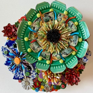 Flowers Upon Flowers, glass mosaic, wall art, handmade art, 3d mosaic art image 3