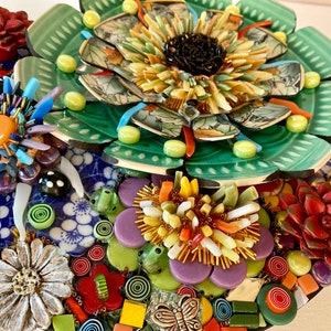 Flowers Upon Flowers, glass mosaic, wall art, handmade art, 3d mosaic art image 2