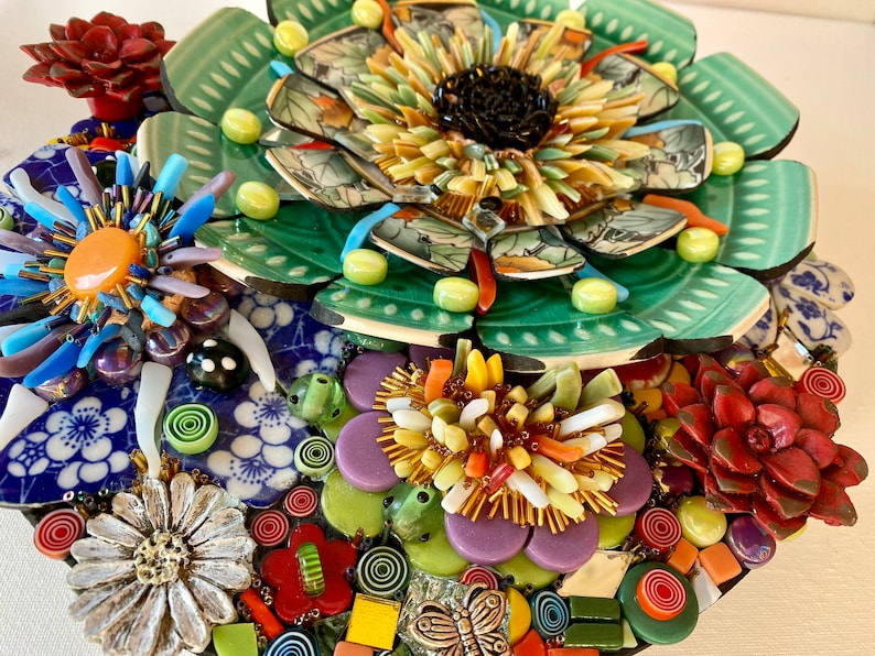 Flowers Upon Flowers, glass mosaic, wall art, handmade art, 3d mosaic art image 2