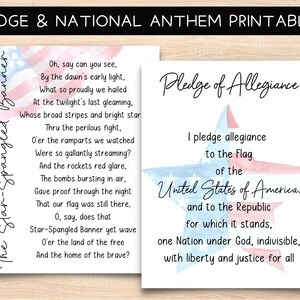 Printable National Anthem &amp; Pledge of Allegiance - Etsy