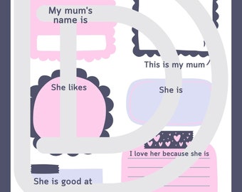 PDF Printable - All About My Mum - No hard copy - print yourself - Mother's Day