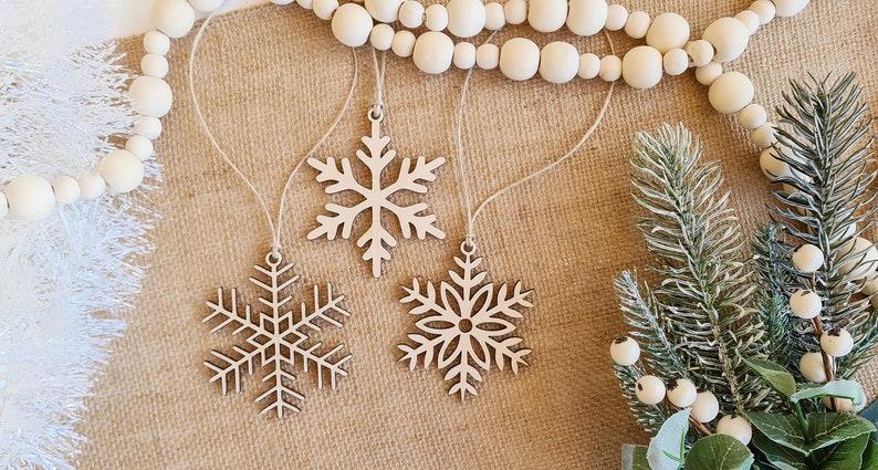 Wooden Snowflake Ornaments Wooden Christmas Tree Decorations Gift tags Christmas Décor Christmas tree ornaments image 1