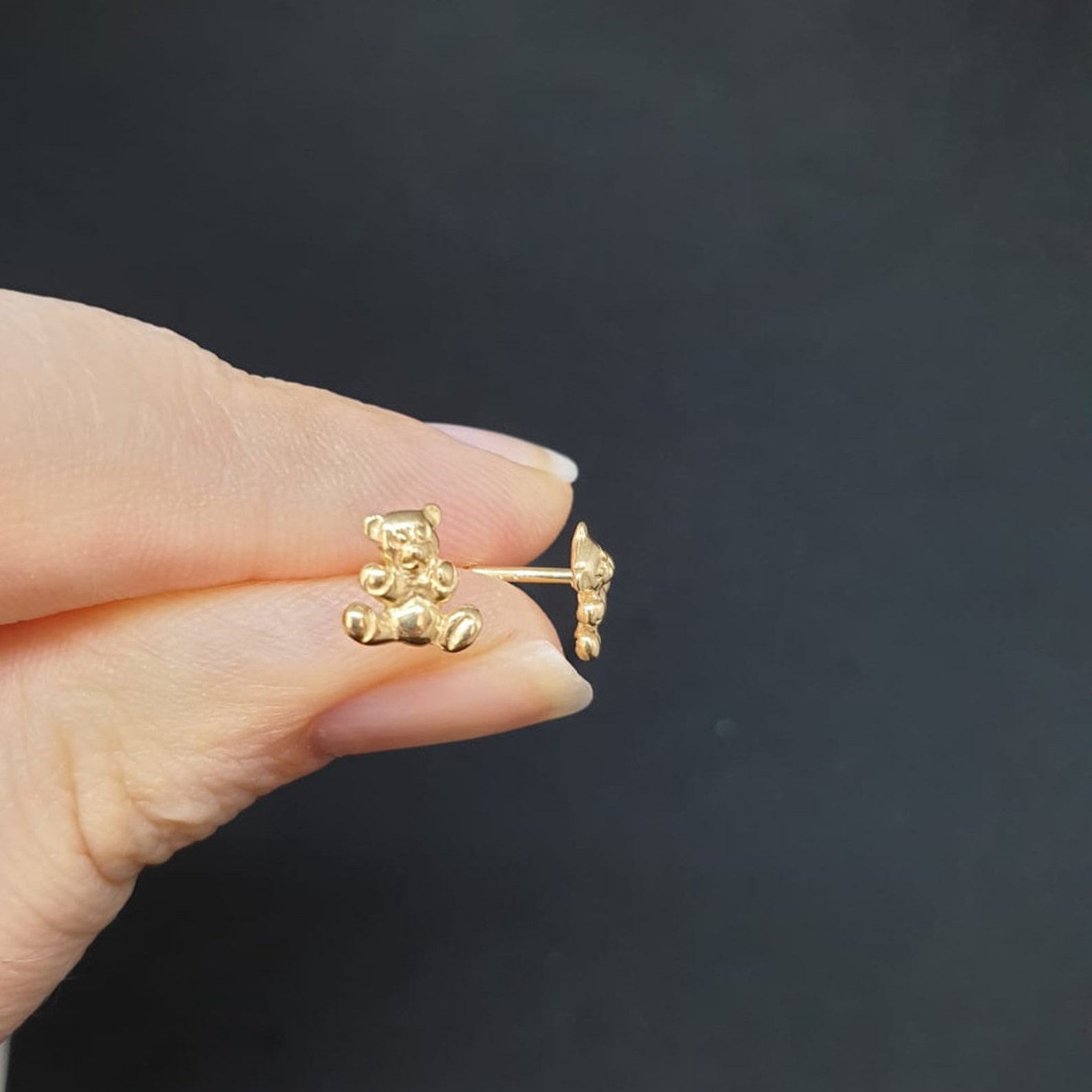 9 Carat Gold Teddy Bear Earrings for Kids Teddy Bear Studs | Etsy