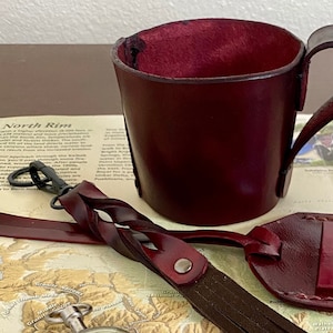 Leather 3 Piece Travel Gift Set - Cup Sleeve - Luggage Tag - Keychain.
