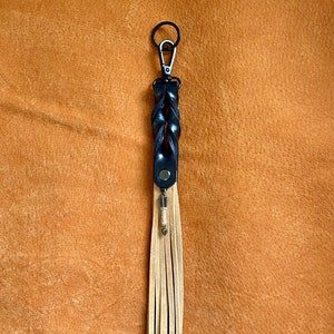 Leather Twisted Ribbons Keychain with Suede Fringe.
