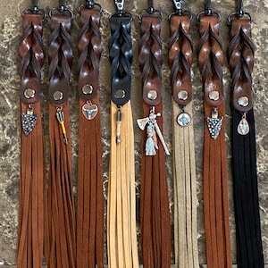 Leather Keychain with Suede Fringe and Assorted Ornaments