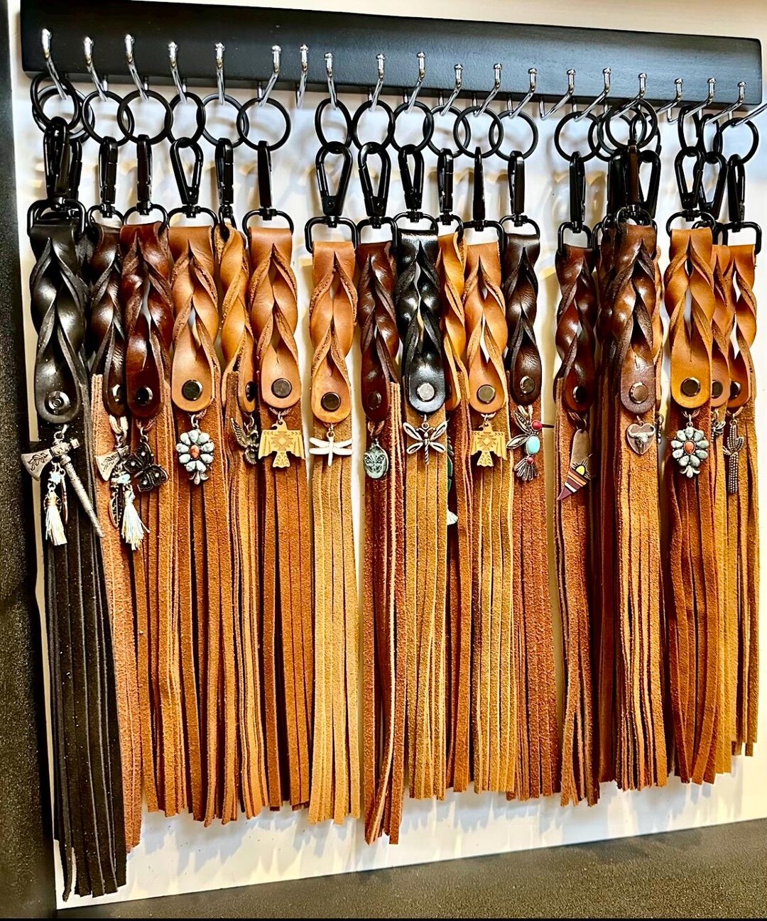 Leather Keychain With Suede Fringe and Assorted Ornament Collection 2 ...