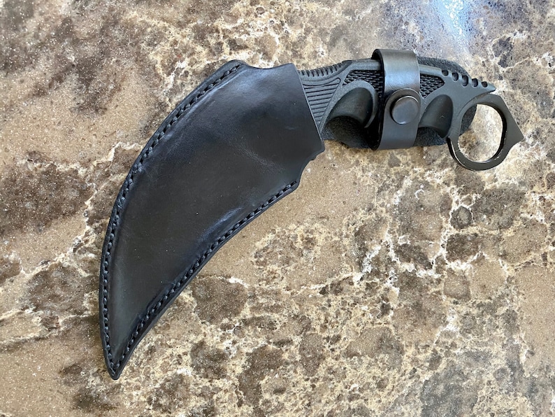 Leather Sheath for Karambit Style Knife Antique Black. image 2