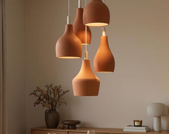 Minimal Ceramic Pendant Light for Kitchen Island, Multiple Designs Terracotta or White Clay - CLASSICS