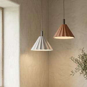 Luminária de estilo meados do século XX, luminária suspensa de cerâmica, com fiação elétrica ou plugue, textura esculpida em relevo – Naaya CONIX RIDGES