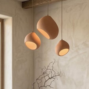 Luminária pendente de cerâmica estilo boho wabi-sabi, iluminação minimalista orgânica, com fiação elétrica ou tomada - Naaya NEST