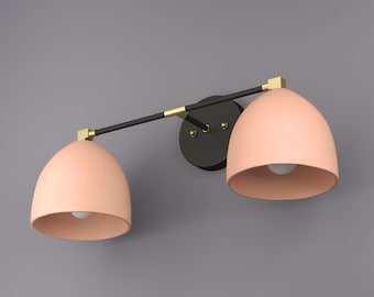 Ceramic and Brass Hardwired / Plug-In Wall Sconce, Modern Vanity Accent Light – Naaya MINI DOME