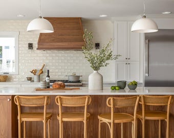 Minimal Ceramic Pendant Light, Contemporary Kitchen Island Hanging Lamp (Plug In), Naaya HEMIS