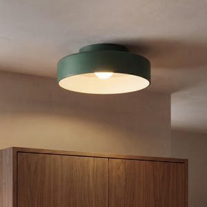 Low Ceiling Light Fixture Ceramic, Flush Mount for Kitchen or Bathroom, Handmade Terracotta or White Clay - CANISTA COLOR