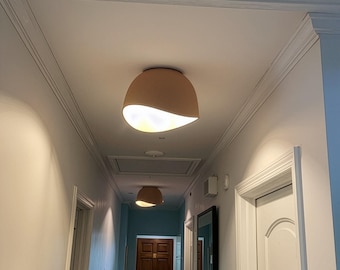 Wabi Sabi Ceramic Flush Mount Light, Sculptural Low Profile Fixture, Terracotta White Clay, DOME INFINITY Scondent