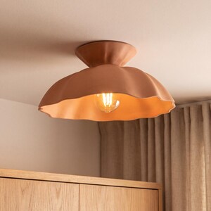 Plafoniera a filo soffitto in ceramica con motivo floreale, lampadario scultoreo a forma di fiore, Wabi Sabi Clay Poppy2