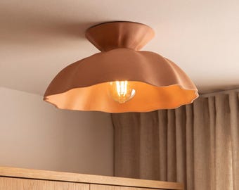 Floral Ceramic Flush Mount Ceiling Light, Sculptural Flower Fixture, Wabi Sabi Clay Poppy2
