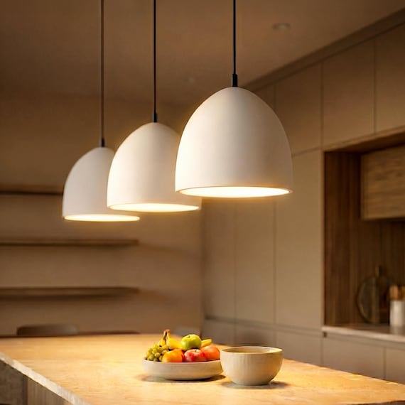 Naaya Ceramic DOME Pendant Light, Terracotta White Clay Kitchen Island Fixture