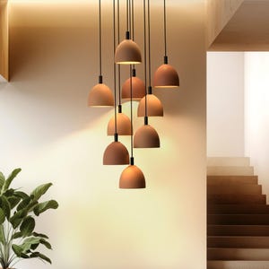 Modern Ceramic Chandelier for Dining Room, Small Sculptural Pendant Chandelier, Clean Lines, Plug In - DOMINI CHANDELIER