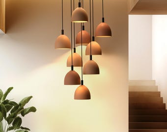 Modern Ceramic Chandelier for Dining Room, Small Sculptural Pendant Chandelier, Clean Lines, Plug In - DOMINI CHANDELIER