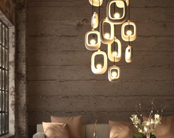 handmade ceramic chandelier NAAYA LIGHT JAR Statement Light for halls, loft living, high ceiling lobbies, Home decor