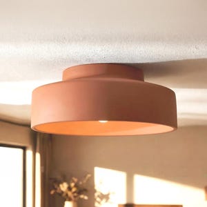 Låg taklampa i keramik, infälld för kök eller badrum, handgjord terrakotta eller vit lera - CANISTA