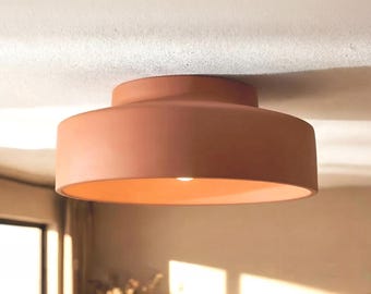 Handmade Ceramic Flush Mount Light, Low Ceiling Fixture, Terracotta Clay (CANISTA)