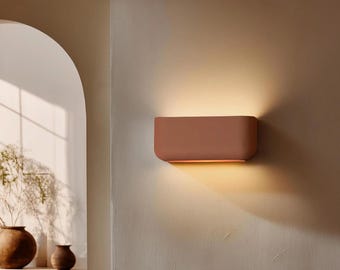 Naaya Ceramic Wall Sconce, Geometric Up Down Light, Hardwired or Plug In, LETTER BOX