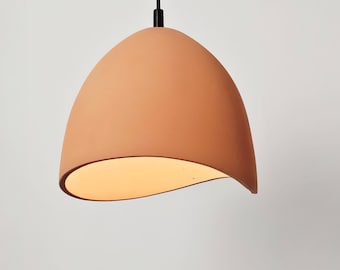 Organic Ceramic Pendant Light, Retro Low Profile Kitchen Fixture, Terracotta White Clay, Naaya DOME INFINITY