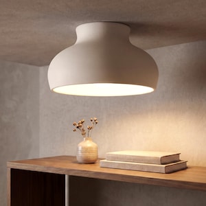 Japandi Ceramic Flush Mount Ceiling Light, Low Profile Fixture for Kitchen or Bedroom, Personalized Gift - BELMO FLUSH