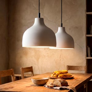 Japandi Ceramic Pendant Light, Minimalist Hanging Lamp in Terracotta or White Clay, Hardwired or Plug In - BOTTLENECK