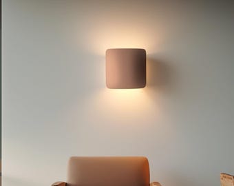 Ceramic Square Sconce, Minimalist Wall Light Fixture, Plug In or Hardwired, Naaya SOL SQUARE
