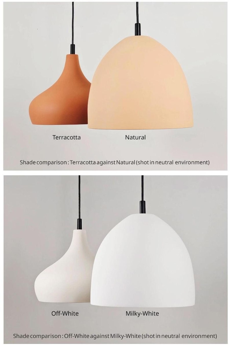 Morning Bell ceramic pendant lights dining room kitchen island cluster row of three terracotta handmade clay warm ambient glow Naaya Studio