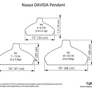 Dimension of Naaya new designer XL large ceramic lights available in 3 different sizes and color finishes for your home kitchen, living room and dining lighting.