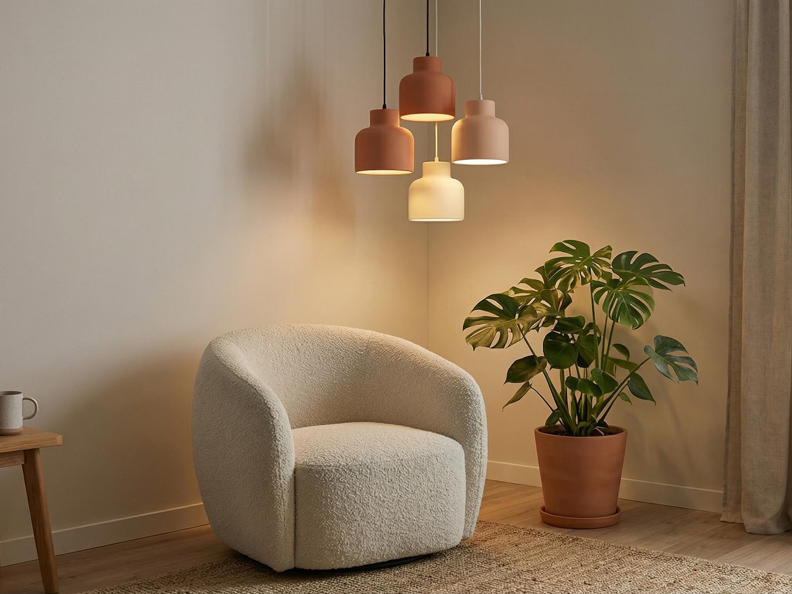 Modern Ceramic Pendant Cluster, Sculptural Dining Interior Accent, Hardwired / Plug-In - Naaya FLOW - White, Set of 3