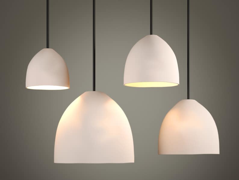 Naaya Dome white clay ceramic pendant lights two over kitchen island dining room grey contemporary space handmade dome plug in hardwired Naaya